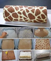 Fallait y penser! Un super motif à faire pour un gâteau à servir lors dune Fête sous le thème de la jungle, du zoo, ou du cirque! Tout le monde aime les girafes! Vous pourrez choisir votre recette de gâteau roulé préféré ou en trouver une sur le net!
