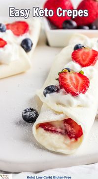 Keto Crepe with Berries is simple to prepare with egg white wraps as crepes and filling the crepes with a yummy cheesecake cream and berry filling.