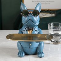 Product Description Dog statue size : 23.5*19*20cm Colours : 3 different colours, as photos display Material : high quality resin,very good quality product Feature : fashion style, cool bulldog model Function 1 : home , living room , office , shop , table decoration Function 2 : decorative figurine Function 3 : desk sundries storage tray Function 4 : money box, coin bank