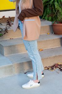 Fall Outfit Idea: Color-block Blazer and Straight-leg Jeans. | LSR