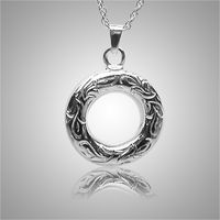 The Eternal Etched Keepsake Jewelry is 14k white gold and crafted by an artistic skilled jeweler one at a time. The quality is excellent and the craftsmanship is outstanding. This Keepsake Pendant holds a small amount of remains, a piece of hair or something that is small enough to memorialize your loved one and bring them close to your heart.