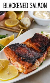 Amazing Blackened Salmon made with a special ingredient that creates the perfect crusty exterior, and juicy, flaky interior. #salmon #pescatarian #healthyrecipe #fish