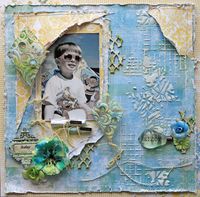 New Listing~Reneabouquets- Enjoy Today Scrapbook Page 12 x 12 Blue Fern, Prima, Summer, Masculine, Mixed Media, Layout