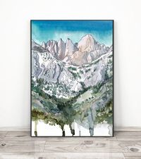 Mount Whitney Art Print Watercolor Landscape Painting | Etsy