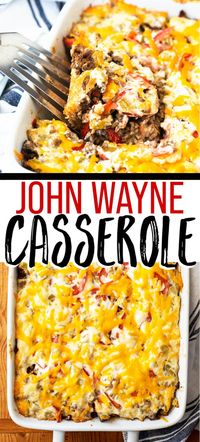 John Wayne Casserole Recipe - This old-fashioned ground beef recipe is loaded with yummy ingredients and covered in cheese. This is a lovely weeknight dinner idea! #groundbeef #recipe #easy