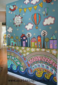 painted wall mural using acrylic craft paints:)