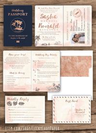 Rose Gold Watercolor Destination Wedding Passport Invitation Set #destinationweddingplanner