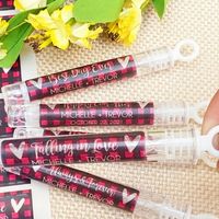 These clear favor labels are perfect to personalize your wedding send-off bubble wands.