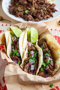 Barbacoa Tacos | 8.26.15---Changes: added can of diced green chilis. Verdict: freaking delicious, definitely making again. Notes: Used crock pot on high for 5 hrs.// 3.14.16 On low for 8 hours is great as well. #recipe #dinner #healthy