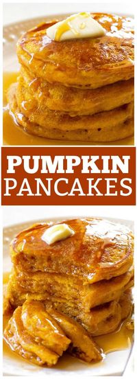These Pumpkin Pancakes are full of spices and the perfect fall breakfast. #pumpkin #pancakes #breakfast #recipe the-girl-who-ate-everything.com