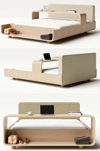The Boomerang bed features an adjustable table – spanning across the width of the bed – that can slide back and forth, thanks to a designated sliding zone to make a table accessible for you and your partner in bed.