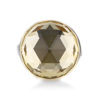 This sterling silver power ring from Jamie Joseph will infuse you with a dose of sunlight! A round, rose cut yellow citrine is set in a 14k yellow gold bezel. A mixed metals masterpiece! Stone measures 7/8" x 7/8". Size 7.75. Handcrafted in Seattle, WA, U.S.