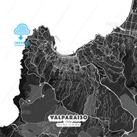 Vector map print template of Valparaiso, Chile with fine gray gradations for urban and rural areas. The different shades of gray in the Valparaiso map do not follow any particular pattern but were cre... ... #map #instant #download #digital #pdf #vector #license #dark #artmap #printable #digital #clean #hebstreit