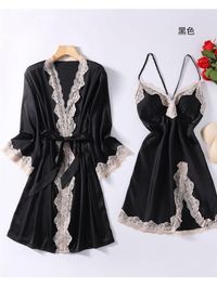 Women Robe Set Summer Nightwear Sexy Sleepwear Satin Kimono Bathrobe Gown Faux Silk Rayon Intimate Lingerie Loungewear With Pads