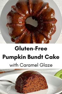 This Gluten-Free Pumpkin Bundt Cake is a fun, festive dessert! It's packed with a whole can of pumpkin and warm fall spices, plus the easiest gooey caramel glaze. And this healthy pumpkin cake is made with coconut flour, so it's not only gluten-free but nut-free, too!