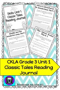 This CKLA Classic Tales Reading Journal is aligned to the Grade 3 Classic Tales Reader for Skills Unit 1. This journal includes a Common Core aligned comprehension activity for each chapter. The comprehension activities in this journal are pulled from the comprehension questions and worksheets in the Skills Unit 1 Teacher's Guide and Skills Unit 1 Student Workbook.