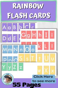 An Array of colorful alphabet flashcards are great for letter recognition, practice and review. Soft rainbow of colors to mix and match. Print. Laminate. Cut. 55 pages 11 colors Easy to read font TW Cen MT with a size of 166 Uppercase and lowercase on separate cards Aa-Ff on one page Gg-Ll on one page Ss-Xx on one page Yy and Zz on one page #alphabetflashcards #flashcards #mixandmatchalphabet