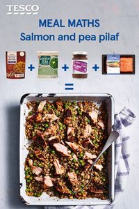 A deliciously easy salmon pilaf recipe: Preheat the oven to gas 7, 220°C, fan 200°C. Mix 2 x 250g packs wholegrain rice with haricot beans & quinoa, 100g garden peas, 2 tbsp olive oil, 1 tbsp Ras el Hanout paste & 100ml water in a roasting dish; spread another 2 tbsp paste over 1 x 260g pack boneless salmon fillets; nestle into the rice. Cover with foil & roast for 15 mins. Remove the foil; roast for 5-6 mins, until the fish is cooked through, then flake, discard the skin & toss through the rice