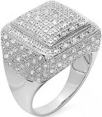 0.50 CT Platinum Plated Sterling Silver Fancy Design Round Diamond Men's Hip Hop Iced Pinky Ring. #ring #jewelry #SterlingSilver