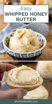 Whipped honey butter is the most delicious homemade butter you can ever make. It's the perfect topping for hot bread, rolls, and more. This butter is sure to complete your bread for breakfast or rolls for lunch. Whipped honey butter is amazingly easy to make and is sure to become a favorite at your house. Try this butter today!