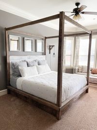 We built this DIY Canopy Bed with just a few basic tools and under $400 in lumber! That's a fraction of retail prices! Get the free plans and how-to video, to build your own, now!