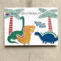 Dit is mijn inspiratiekaart voor de kleurencombinatie van juli 2020. Pacific Point, Just Jade, Terracotta Tile en Crushed Curry. Ik gebruikte voor deze kaart de Dino Days stempelset en bijbehorende stansen.