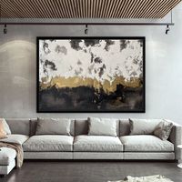 ✔️100% Original and Handmade. ✔️Color: white, grey, black, gold. Colors may vary slightly due to different computer monitors. ✔️Professional acrylic paints, cotton canvas, acrylic varnish, texture paste, gold leaf. are used. ✔️Size: 35,43" (90cm) wide * 23,622" (60cm) high. ✔️Canvas on a stretcher painted on the edges. Note: no frame.