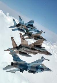 retrowar: “ A flight of Aggressor F-15 Eagles and F-16 Fighting Falcons fly in formation over the Nevada Test and Training Ranges on June 5, 2008. The jets are assigned to the 64th and 65th Aggressor...