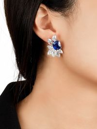 Pair of Sapphire and Diamond Earrings | 9.20及9.10克拉 天然「緬甸」未經加熱藍寶石 配 鑽石 耳環一對(鑽石共重15.61克拉) | Magnificent Jewels: Part I | | Sotheby's