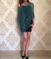 Merino light poncho blue lace wrap cape shawl wrap | Etsy