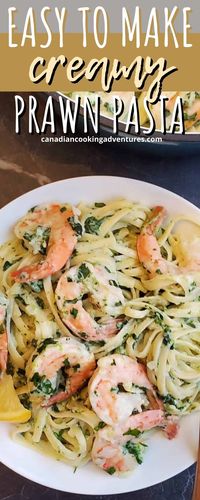 This Easy Creamy Prawn Pasta is made with spinach and come in a thick cream cheese, garlic sauce. Try it now!