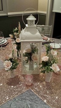 Blush pink table scape with sequin runners! But in Teresa colors