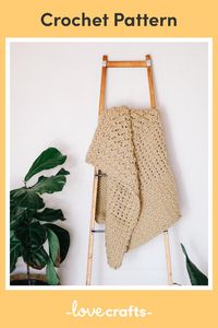 This easy crochet pattern makes the perfect comfy lap blanket to drape over the couch for chilly mornings or cozy movie nights. You'll breeze through it in no time thanks to the category 6 yarn.