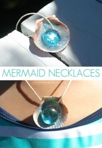 DIY Mermaid Necklace Tutorial from Mama.Papa.Bubba.Make this cheap and easy DIY Mermaid Necklace with just a few craft supplies. *This is a kid friendly DIY.*To make a Mermaid Necklace, all you need are: Seashells Glitter GlueGlass Gems from the Dollar StoreGlitterSomething to hang the seashells on like hemp cord or shoelaces For more DIY kids jewelry go here: unicornhatparty.com/tagged/jewelry