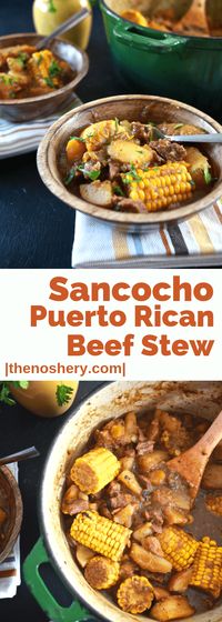 Sancocho (Puerto Rican Beef Stew) | A hearty Caribbean beef stew filled with starch vegetables like yuca and plantains. | The Noshery