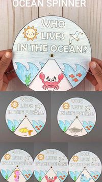 Who lives in the ocean? A spinner craft for kids. Color and learn about whale, fish, shark, crab and seahorse. Easy summer ocean craft idea for preschoolers, kindergartners and older kids #wholivesintheocean #oceancraft #whalecraft #fishcraft #sharkcraft #seahorsecraft #crabcraft #oceancraftsforkids #whalecraftsforkids #fishcraftsforkids #sharkcraftsforkids #seahorsecraftsforkids #crabcraftsforkids