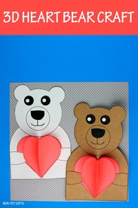 3D Heart Bear Craft For Valentine's Day - use the heart bear template to make a polar bear or brown bear. #3dheartbearcraft #bearcraft #valentinebearcraft #valentinecraftsforkids #valentinecrafts #velantinebearcraftsforkids