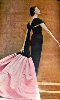 Balenciaga vintage 1952 black dress with pink and black scarf, Harper's Bazaar, Richard Avedon Photographer