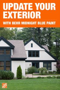Revive your home’s exterior with a fresh coat of paint from The Home Depot. BEHR paint offers a wide range of hues that can give your space the stylish look you desire. Click to shop Midnight Blue by BEHR paint.