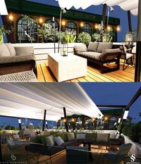 While the brick and arch metal window used in the exterior has an industrial style, the dim light used on the wooden floor terrace gives the cafe a comfortable atmosphere. | Dış cephede kullanılan tuğla ve kemerli metal pencere endüstriyel bir tarza sahipken, ahşap zeminli terasta kullanılan loş ışık kafeye rahat bir hava katmaktadır. #industrialstyle #cafedecoration #cafedesign #cafetasarımı #cafedekorasyonu #cafebistro #bistrodesign #cozzy #industrial
