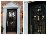 The gold details on this wrought iron entryway really make this custom door unique. Contact us today to design your own one of a kind front door! exterior doors. front doors. entry door. iron door. remodel. custom home. design. luxury home. dream home. homebuilders.