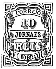 Brazil 10 Reis Newspaper Stamp, 1890, vintage illustration Stock Vector | Adobe Stock