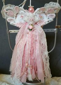Angel, Fabric tattered lace tassel, rag dress. Premade or custom In memory Angel. Lace Shabby Chic