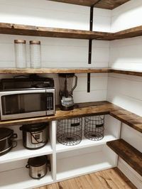 A pantry is a useful space to complement your kitchen, regardless of whether it’s in a small cupboard or large walk-in area. The purpose is to store e... | Store Appliances and Cookware Too #PantryShelving #Pantry #Shelviing #decoratedlife #organizing