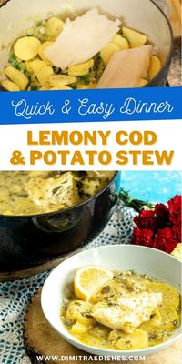 This delicious cod and potato stew is easy enough for a busy weeknight but elegant enough for a dinner party. Lightly poached cod, melt in your mouth soft potatoes,, and brothy lemony herb sauce make this a simple, quick one-pot meal perfect for a busy weeknight or special dinner party! Give this lemony cod and potato stew a try!