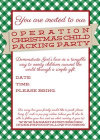 Print your own Operation Christmas Child Packing Party invitations!