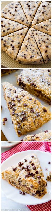 Melt-in-your-mouth chocolate chip scones. Tender and moist inside, these buttery scones are the BEST!