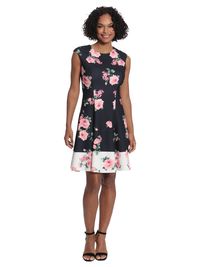 Special occasion Cindy flower floral fit and flare, with cap sleeve and back zipper Care Instructions: Dress Details: Floral Dress / Fit & Flare / Cap Sleeve / Back Zipper Size & Fit: Length: 37" Fabric Content: 97% Polyester / 3% Spandex Machine Wash Cold