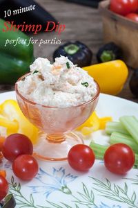 This Shrimp Dip takes literally 10 minutes to make and is a party favorite!! #shrimp #dip #appetizer #cheese #crudites #ifbcx #binkysculinaryc via @binkysculinarycarnival