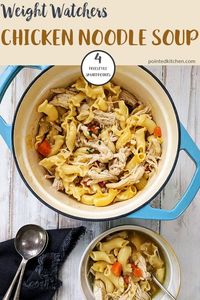 A filling and hearty chicken noodle soup which is just 4 SmartPoints per portion on Weight Watchers Freestyle plan. Easy to make and freezer friendly. A perfect Weight Watchers lunch recipe. #weightwatchersrecipeswithpoints #weightwatcherssoups #weightwatcherslunchrecipe